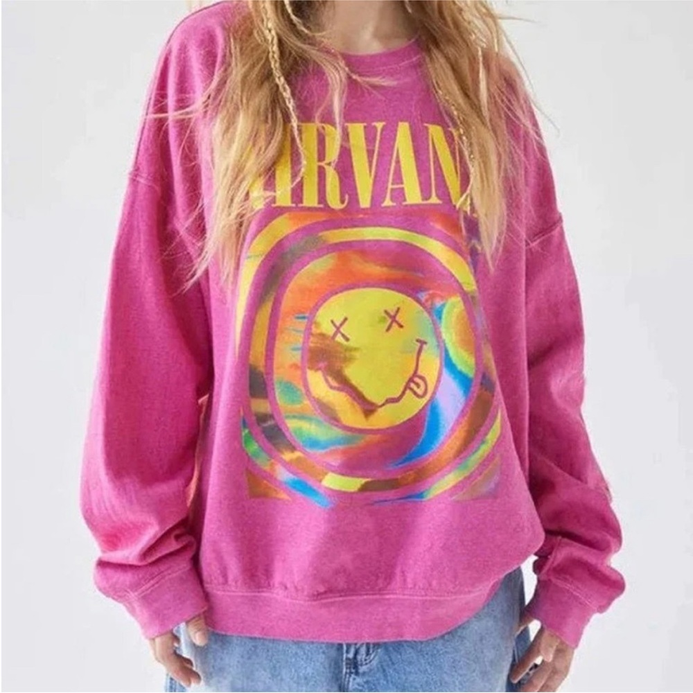Urban Outfitters Nirvana Smile Overdyed Crewneck Sweatshirt